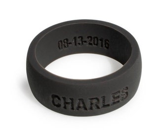 Silicone Ring DARK GRAY Anniversary Gift Premium Silicone Wedding Rings For Men Personalized Custom Wedding Ring Gift for Husband Safe Ring