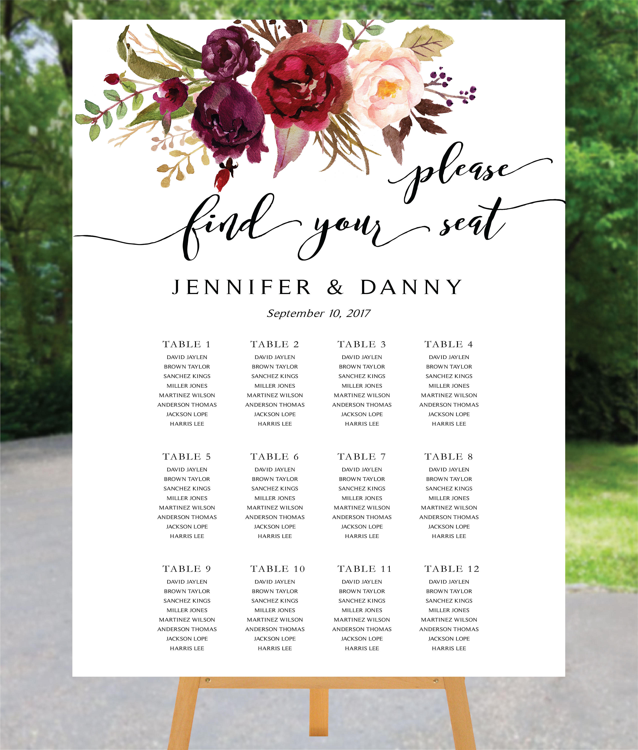 Printable Wedding Seating Chart Poster Wedding Seating Chart