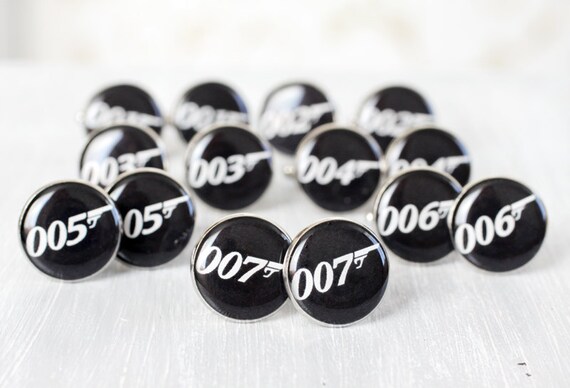 Wedding mens cufflinks - set of 7 Groomsmen gifts - James Bond Cufflinks - James Bond 007 Jewelry