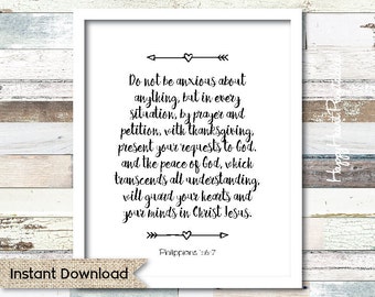 Philippians 4:6-7 - Scripture Printable 8x10 - Instant Download