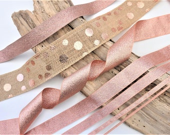 Rose gold ribbon trim, lame ribbon, metallic ribbon, hessian burlap trim, sparkly wedding ribbon trim, Berisfords lame