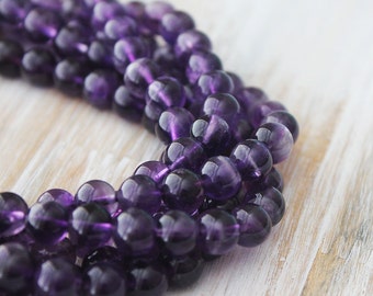 8mm Dark Amethyst Round - Purple Beads Genuine Natural Gemstones Full Strand A Quality