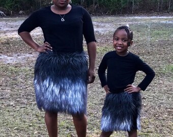 Black, Gray, White Ombre Faux Fur Skirt (Sizes 0- 16 US Women)