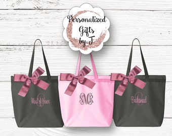 Bridesmaid Gift Personalized Zippered Tote Bag Bridesmaid Tote Bag Custom Embroidered Tote, Monogrammed Tote, Bridal Party Gift