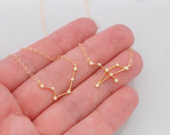 Dainty Zodiac Sign Necklace, Constellation Necklace, Zodiac Outline Layering Necklace, Minimalist Jewelry Gift for Her, Star Necklace