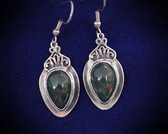 Heliotrope Bloodstone Earrings Sterling Silver