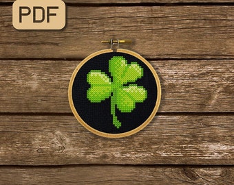 Shamrock Easy Cross Stitch Patterns Three Leaf Clover Modern Needlepoint Design Decor Embroidery Hoop Art Xstitch Needlecraft Download Pdf