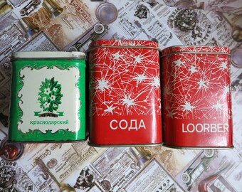 Metal tin boxes Advertising Box Vintage cookie box Vintage tea box Small box Vintage tin box Tin Container Collectible Tin Box Made in USSR