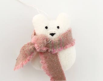 Tiny Bear Christmas Ornament, Baby Bear Ornament, Polar Bear Ornament, Polar Bear Plush, Handmade Christmas Ornaments, Christmas Decor