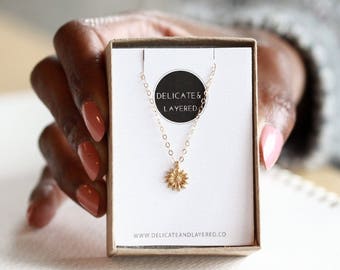 Flower Necklace, Sunflower Necklace, Sunflower Charm, Sunflower Jewelry, Sunflowers, Gift For Her, Bridesmaid Gifts, Petite Flower Necklace