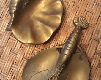 Vintage Brass Shell and Lobster Dish Set