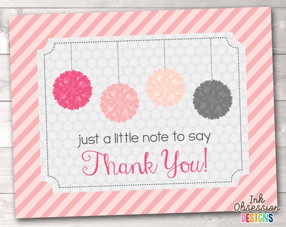 Items Similar To Printable Thank You Card Design - Pink And Gray Pom 