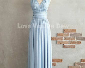 Bridesmaid Dress Infinity Dress Powder Blue with Chiffon Overlay Floor Length Maxi Wrap Convertible Dress Wedding Dress