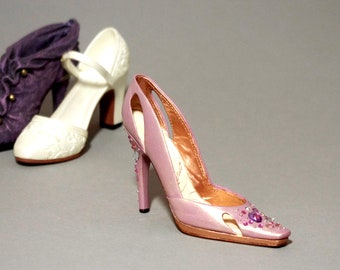 Just The Right Shoe by Raine handpainted miniature shoe collectible figurine porcelain pink pearl pump vintage 1990s 90s Etsy gifts finds