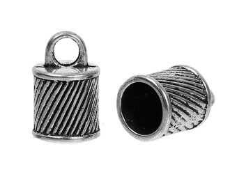 10 Silver End Caps for Kumihimo Jewelry, Striped Twisted Design, Leather Cord End Connectors, Bails, Bead Caps, Fits 8mm cord, fin0659