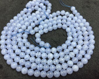 8mm Blue Lace Agate Round Beads, 15 Inch Strand- Top Quality
