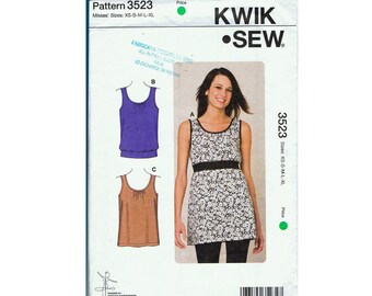 Kwik Sew 3523 women's Tunic Top Sewing Pattern UNCUT