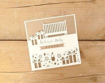 Personalised Papercut New Baby Card / New Baby Card / Baby Shower Card / Congratulations Baby Girl Card / Baby Boy Card