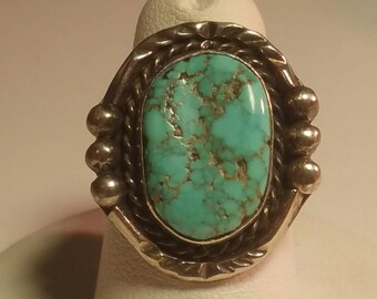Turquoise Ring Squash Blossom Navajo Southwestern Sterling silver
