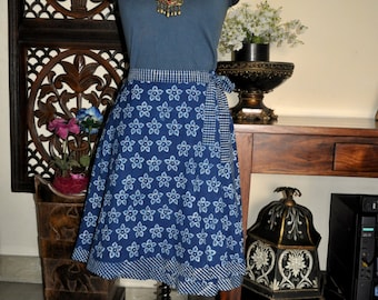 Made to order Indigo Blue cotton Wrap around Skirt Block print summer Skirt