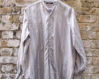 Gucci Silk Mao Collar Shirt Striped Shirt Large