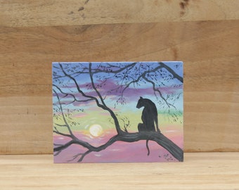 Oil painting Original Landscape painting sunset Mini landscape Miniature painting Small oil painting Artwork Mini wall ar Cat panther canvas