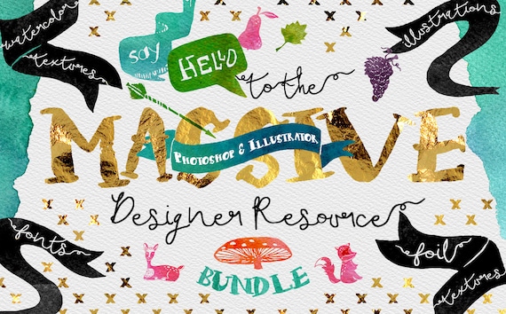Digital Graphic Designer Resource Bundle - Fonts, Clip Art, Watercolor, Gold, silver, platinum Foil, Script Typeface