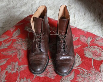 Brown Leather Ankle Boots // Lace Up Boots // Vintage Ankle Boots // 90s Ankle Boots Heel Boots Sadie Vain Size 40