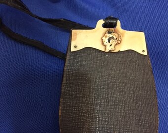 Victorian Purse Antique Reticule marked "HOOVER" brand with cameo on front (FFs1014)