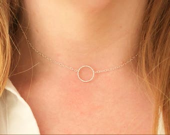 Dainty Diamond Cut Sterling Silver Circle Necklace in Gift Box - Karma - Small - Gift - Bridesmaid Gift, Friend, Sister Karma Choker silver
