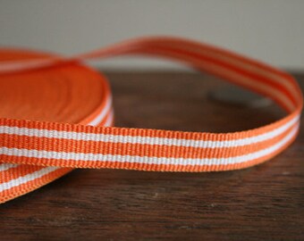 orange and white stripe COTTON TAPE. 3 meters. supplies by runningthreads