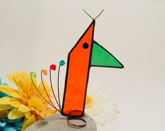 Orange Stained Glass Bird - Scrappier Scrappy Bird - Guaranteed one of a kind