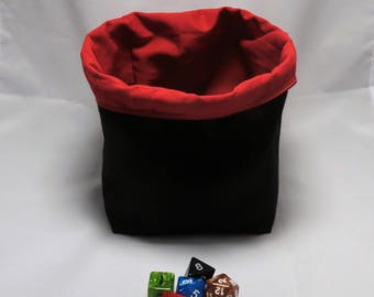 Freistehende Würfel Tasche - Kachel Beutel - Meeple Storage - schwarz und rot - quadratische Grundfläche - Wende - Schnur Kordel - Handarbeit - Rollenspiel - D & D sterben
