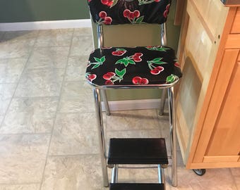 Mid Century Step Stool Chair w/new upholstery