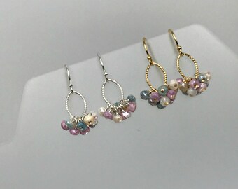 Ruby Silverite Cluster Earrings Delicate earrings Boho Earrings Dangle Earrings Gemstone Earrings Dainty Earrings Gift for Mom Gift for Her