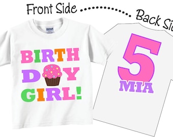 5th Birthday Girl Shirts and Tshirts with Cute Cupcake or Any Age Birthday Tees