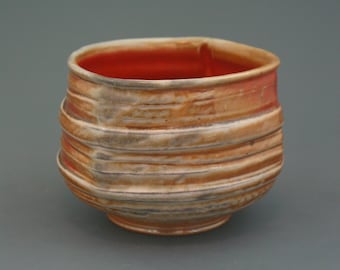 Nodate Chawan, wood-fired helmer stoneware w/ shino and natural ash glazes