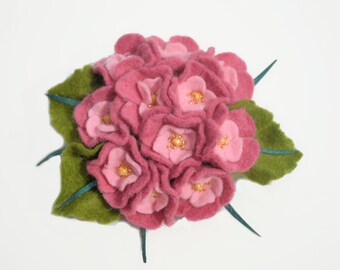 Felt Pink Flower Brooch Pin, Wool Felt Flower Brooch, Ready to ship.