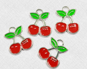 5 Cherry Enamel Charms Perfect for Summer Designs - E036