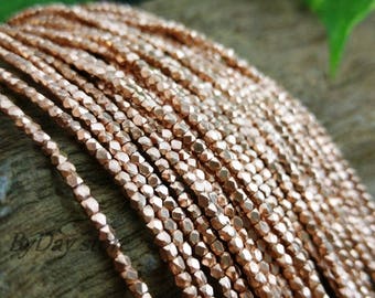 Handmade Copper Beads,1.5mm Tiny Square Faceted Plain Beads,14 inch long,approx:210 pcs.