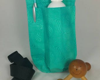 Massage therapy single Right hip 8oz bottle hip holster, pen pocket, Sparkly Mermaid, black belt