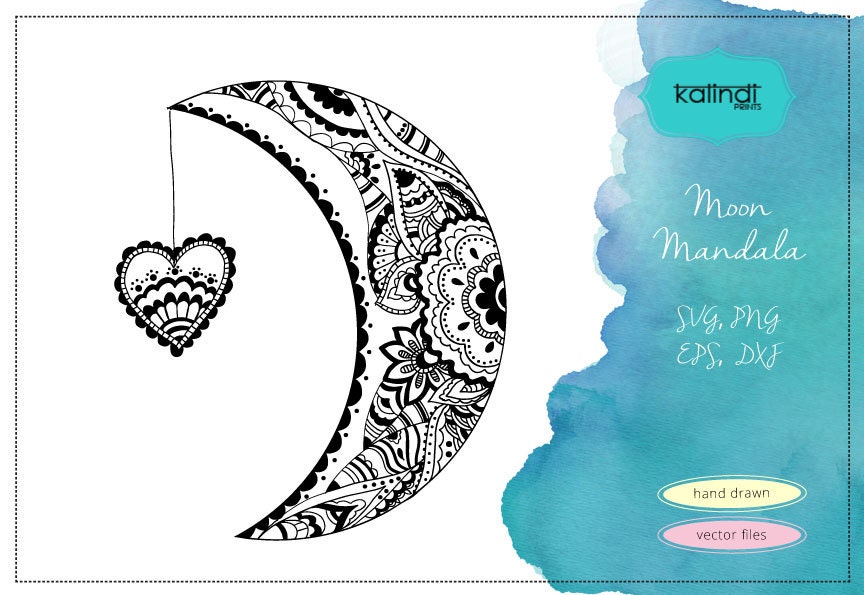 Download Mandala svg. Half Moon and Heart Mandala. Mandala vector