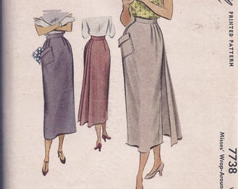 Vintage 1940's McCall's Pattern 7738 for MissesWrap around Skirt with pocket. Waist 28