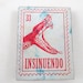 INSINUENDO 33 Red Rubber Stamp, Snake Fangs Postage Stamp Border, Magnetic Top, Used Hand Stamp, Satire Humor, Adult Humor