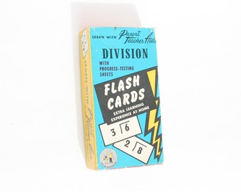 Number Flash Cards, Vintage Math Flashcards, Math Flash Cards, Gift for teacher, Division Math Game, Vintage School Supplies, Flash Card Set