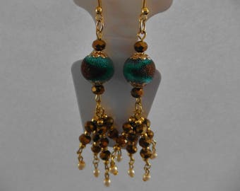 Bohemain earrings with faceted beads and golden ear hook