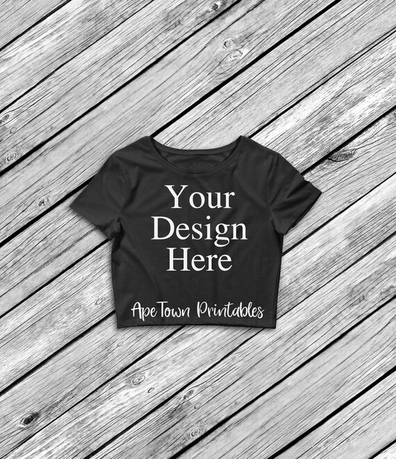 Blank Black Crop Top T-Shirt Flat Lay Mockup Clothing Mock