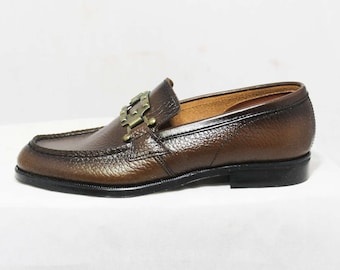 Size 1 Boys Shoes - Authentic 1960s Brown Leather Loafers - Child Size 1D - Boy's Loafer - Chunky Mod Buckle - Deadstock in Box - 45946-5