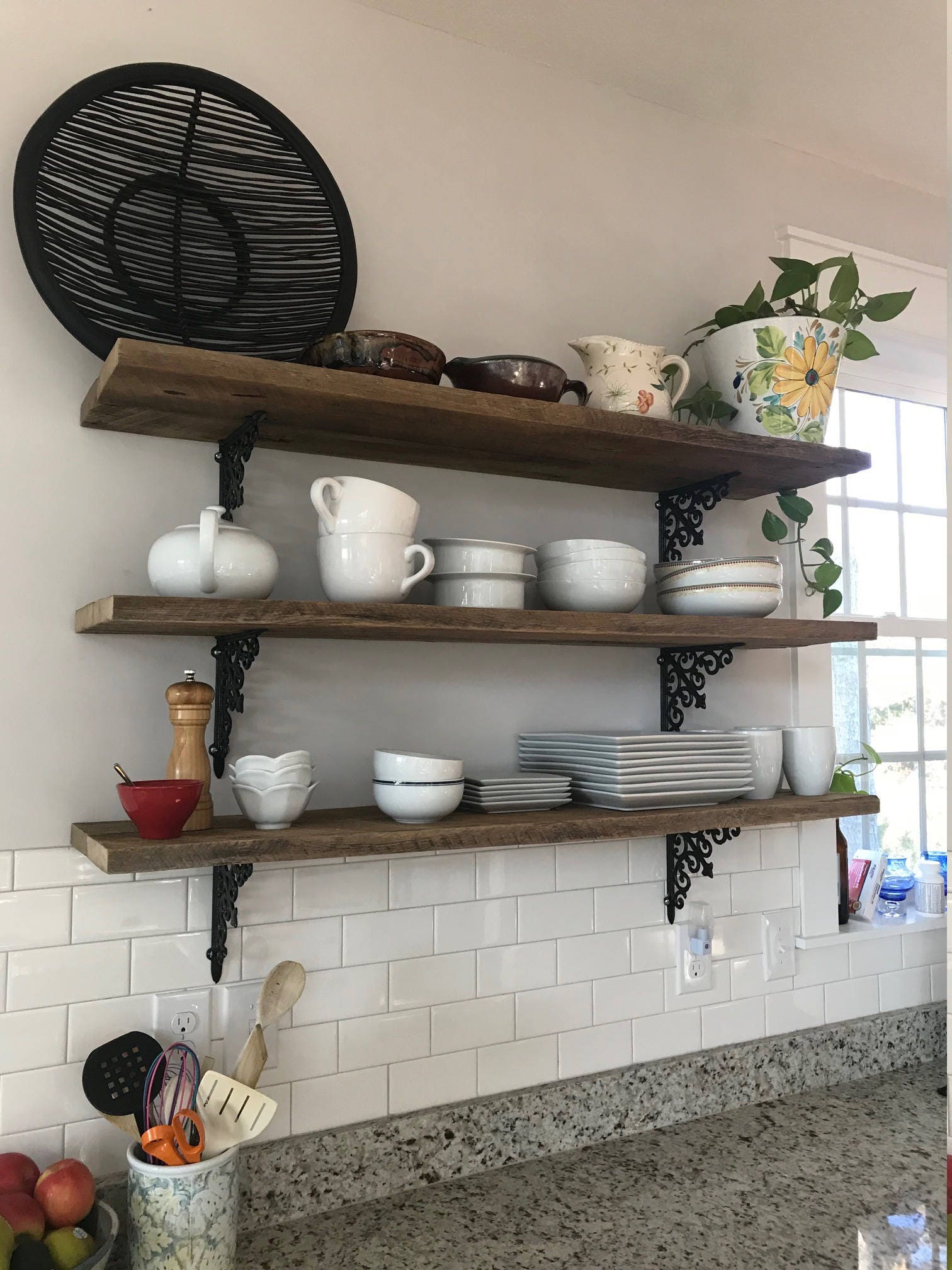 2 TWO 47 inch farmhouse barn wood shelves reclaimed industrial