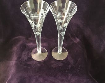 Pair of unique tall glass champeign cups